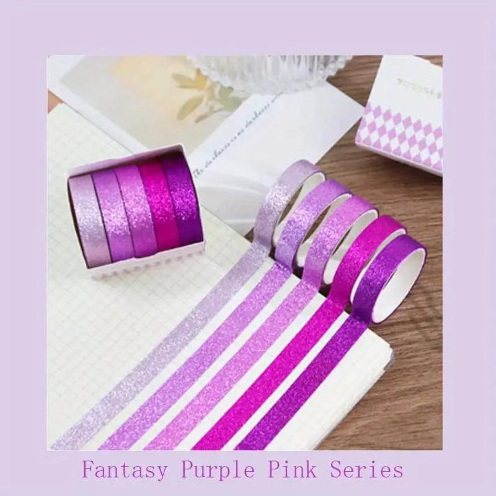 NEW Set of 6 - 5 Rolls Boxed Glitter Powder Glitter Shimmer Washi Tape - Variety - Picture 5 of 10